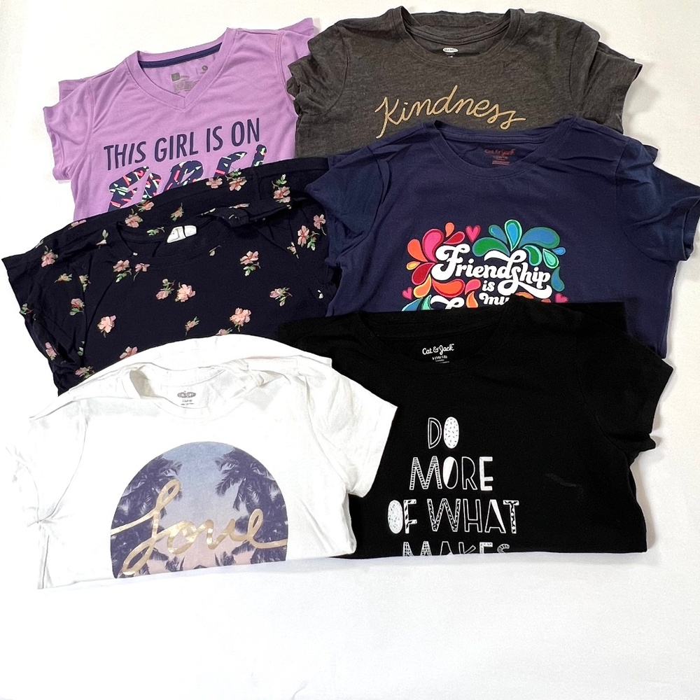 Lot of 6 Girls Gap, Cat & Jack Old Navy Xersion Graphic t-shirts - EUC 10/12 L